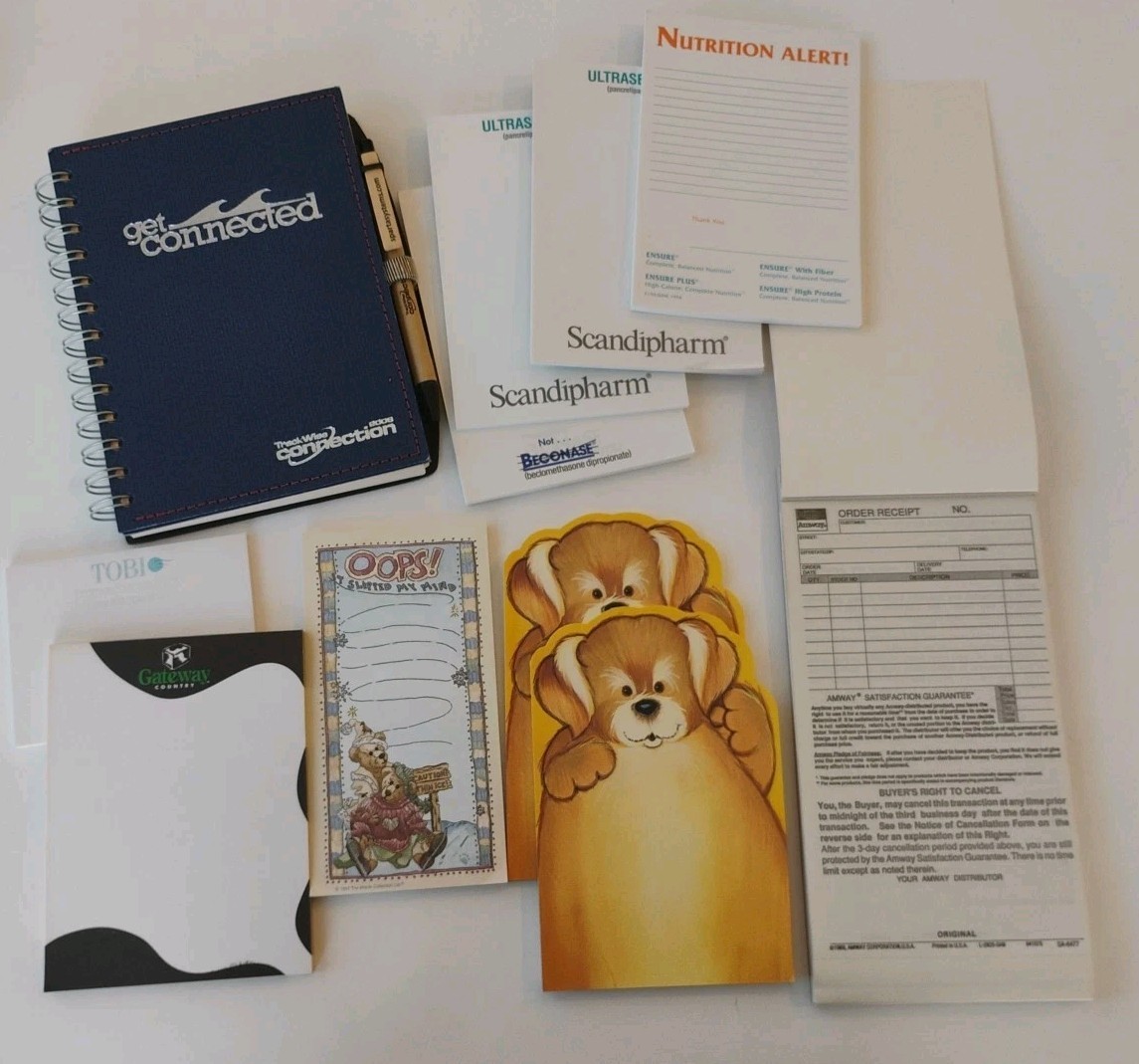 Vtg Lot Of Memo Notepads, Puppies/Bears/Gateway/Pharmaceuticals/Amway Receipts Vtg Lot Of Memo Notepads, Puppies/Bears/Gateway/Pharmaceuticals/Amway Receipts