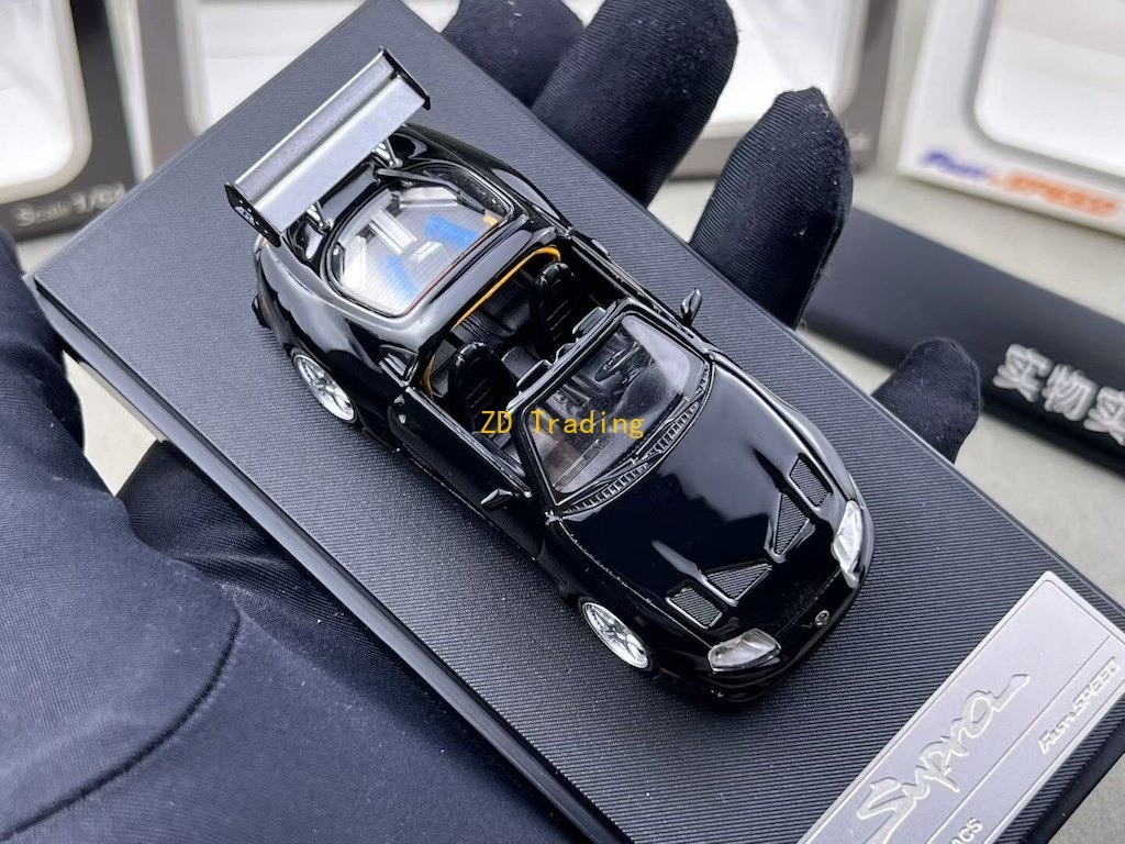 FS 1:64 Black Supra A80 Targa Convertible Sports Model Diecast Metal Car Model