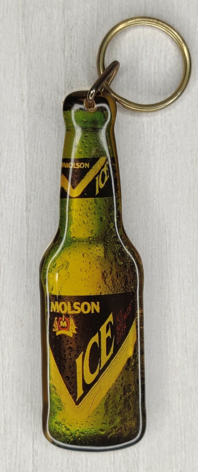 Vintage Molson Ice Beer Bottle Keychain Ring 