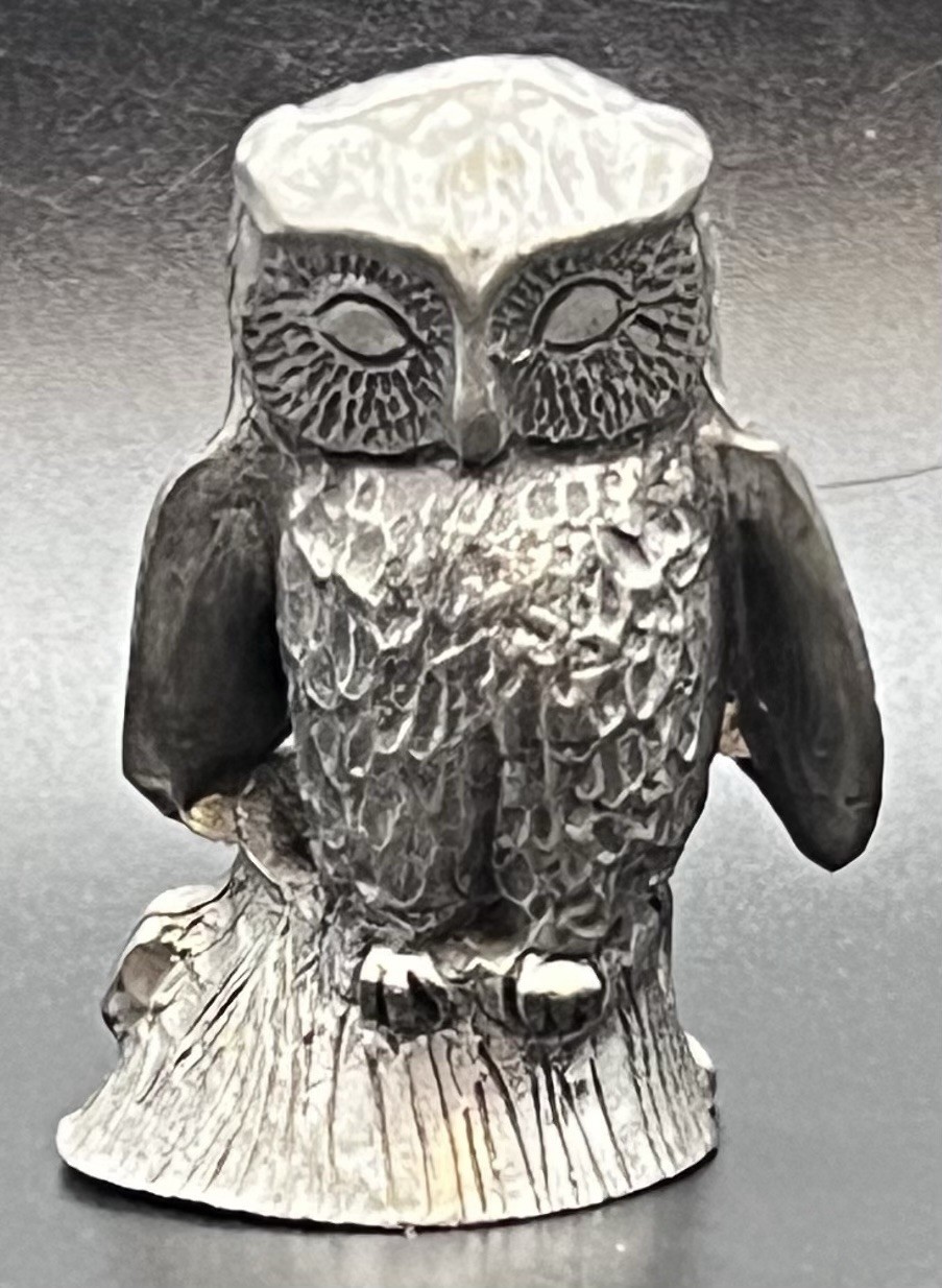 Vintage Kirk Pewter Owl on Tree Stump Figurine Miniature #754 Heavy Metal 1.75" Vintage Kirk Pewter Owl on Tree Stump Figurine Miniature #754 Heavy Metal 1.75"