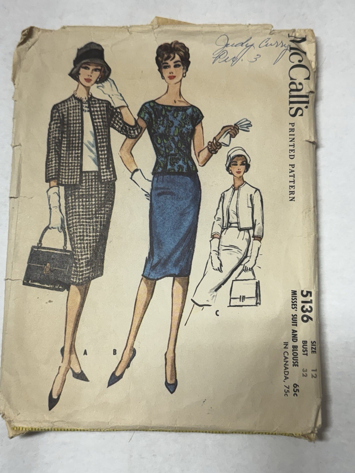 Vintage 1959 Cut McCall's 5136 Box Jacket, 3 gore skirts & cap - sz 12/ b 32