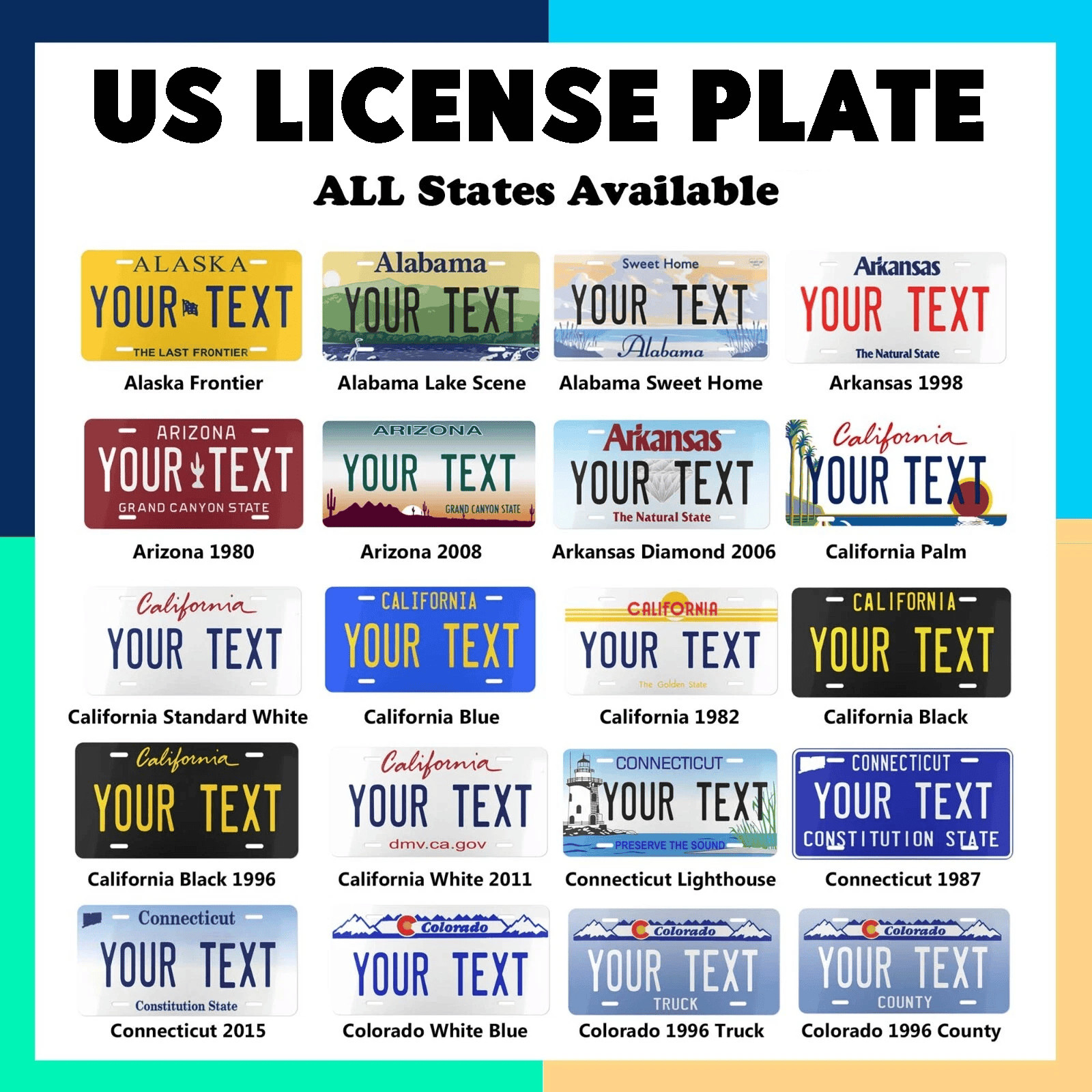 Your Text Personalized License Plate Custom Auto Car  tag Any State 6" x 12" Car