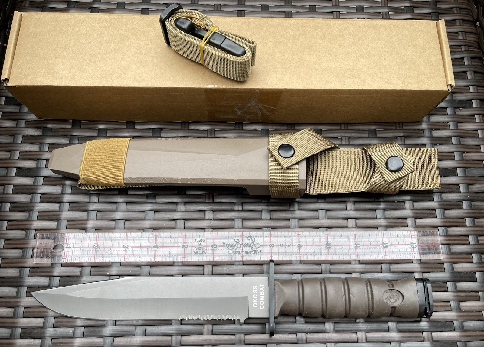 Ontario Knife OKC3S USMC Combat 8" Blade and Scabbard Brown Ontario Knife OKC3S USMC Combat 8" Blade and Scabbard Brown