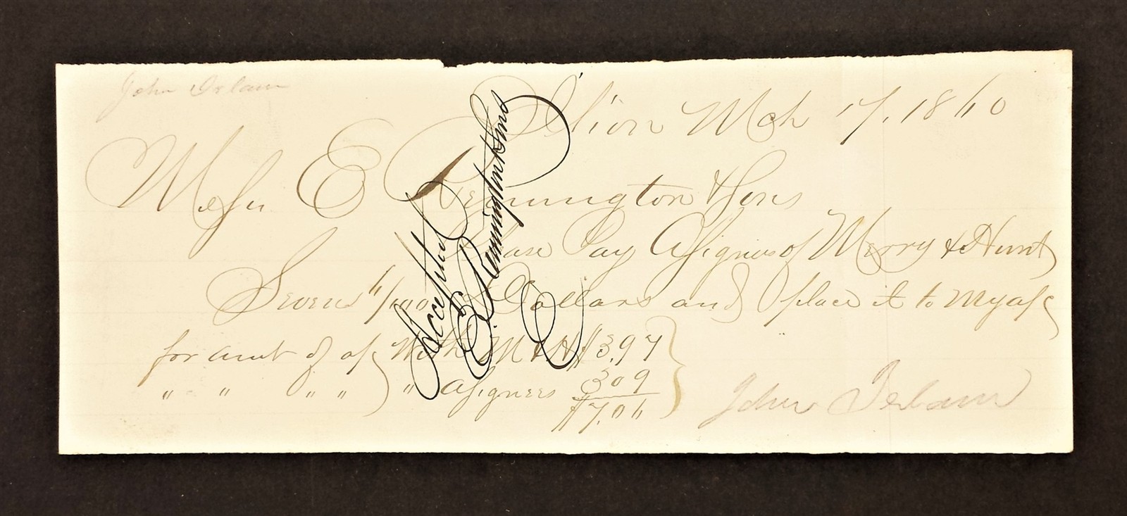 1860 antique RECEIPT signed Eliphalet REMINGTON & SONS rifles guns ILION NY #2 1860 antique RECEIPT signed Eliphalet REMINGTON & SONS rifles guns ILION NY #2