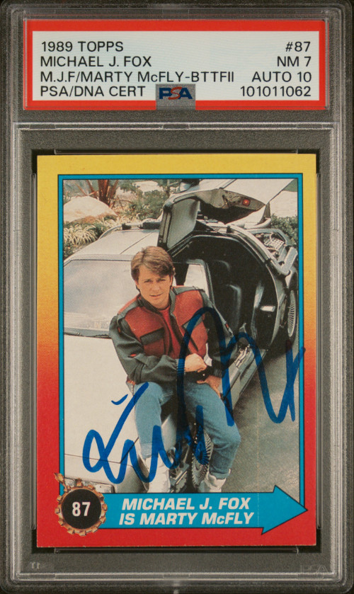 1989 Topps Michael J Fox Signed Back to the Future II Card #87 PSA 7 DNA 10 Auto 1989 Topps Michael J Fox Signed Back to the Future II Card #87 PSA 7 DNA 10 Auto