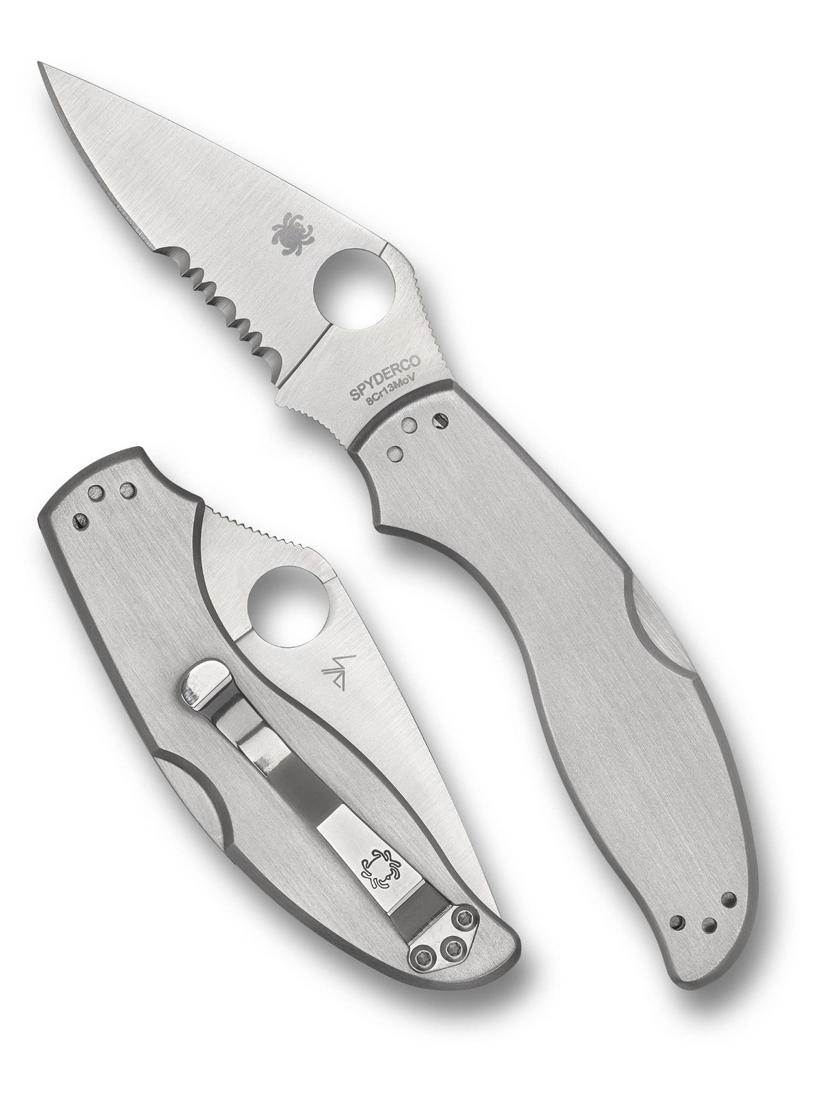 Spyderco UpTern Folding Knife C261PS Combo Edge Blade Stainless Steel Handle Spyderco UpTern Folding Knife C261PS Combo Edge Blade Stainless Steel Handle