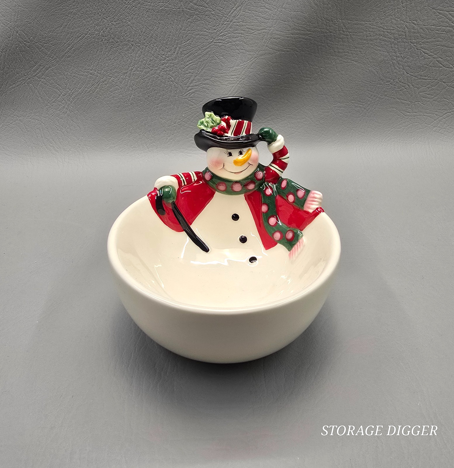 Vintage Fitz and Floyd Holiday Sweet Holiday Snowman With Black Hat 5" Bowl