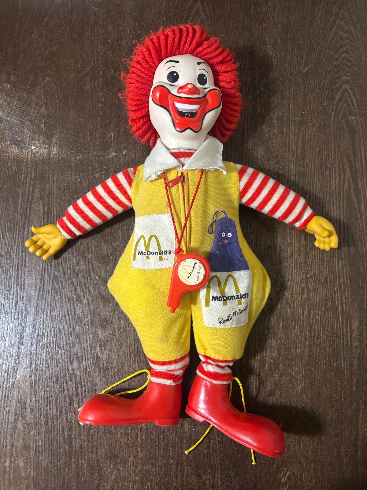 Vintage 1978 Hasbro Ronald McDonald 21" Doll w/ Whistle + Grimace Vintage 1978 Hasbro Ronald McDonald 21" Doll w/ Whistle + Grimace