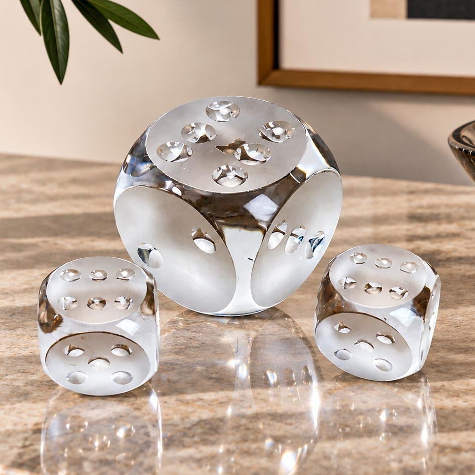 Mid Century Modern MCM Glass Vintage Set Oversized Crystal Dice Paperweight