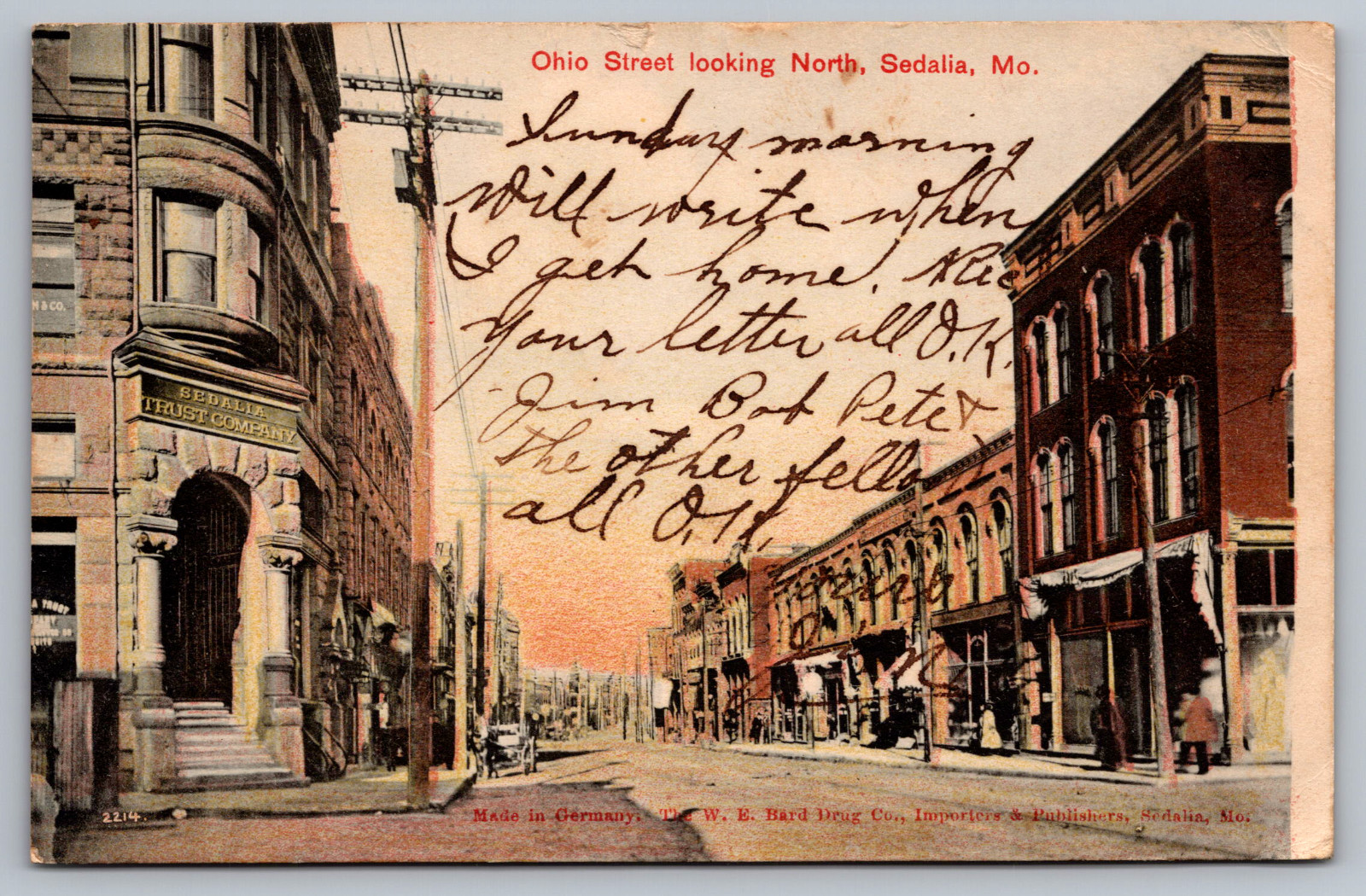 Postcard Ohio Street Looking North Sedalia Missouri C1907 Postcard Ohio Street Looking North Sedalia Missouri C1907