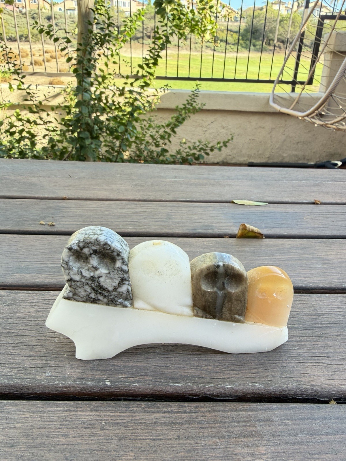 Vintage Alabaster Marble Onyx Owl Figurine Hand Carved Stone Sculpture