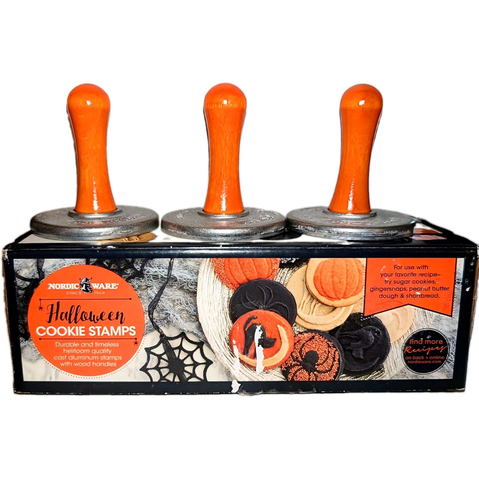 Nordic Ware Halloween Cookie Stamps Set 3 Spider Cat Pumpkin NordicWare Boxed A+ Nordic Ware Halloween Cookie Stamps Set 3 Spider Cat Pumpkin NordicWare Boxed A+