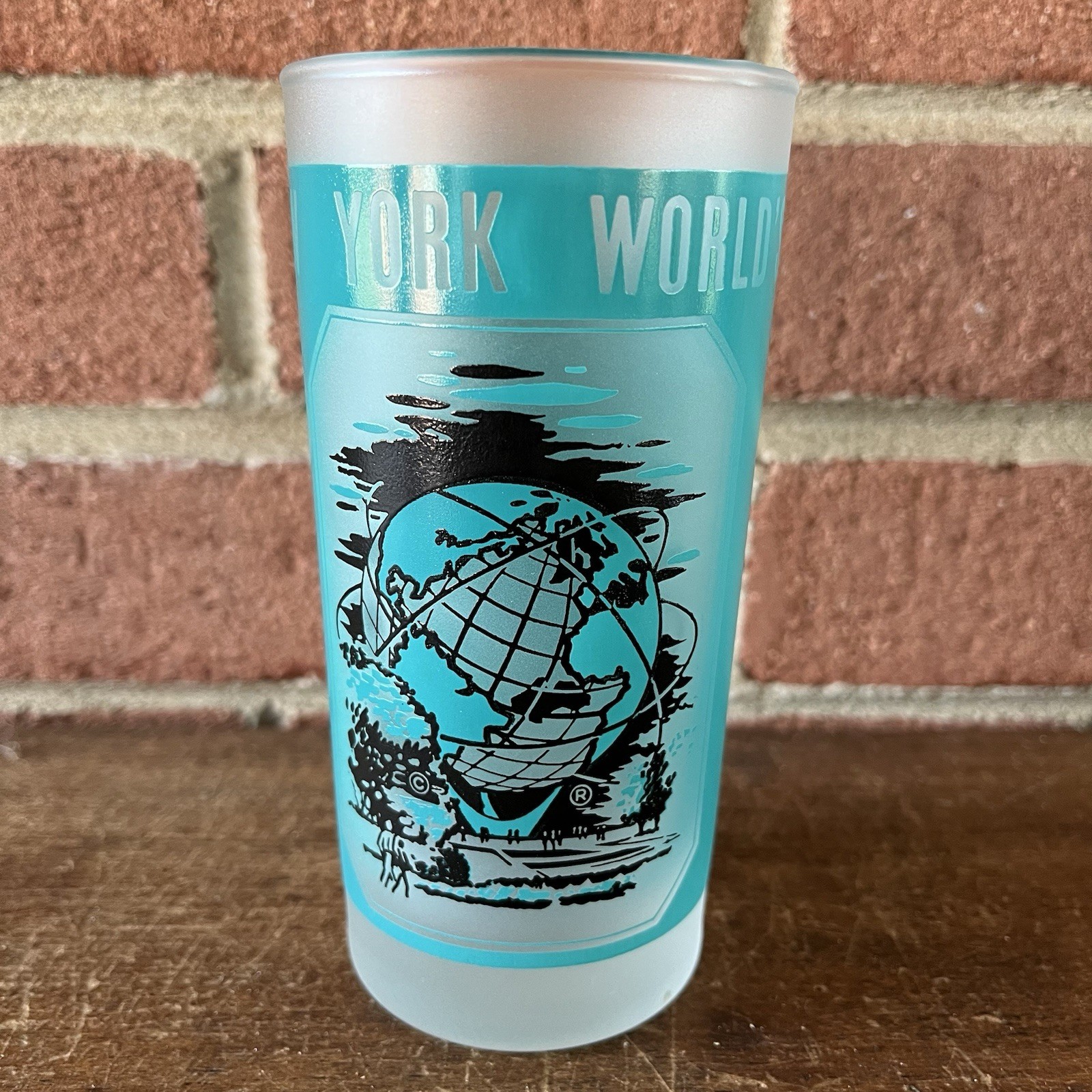 Vintage New York World’s Fair Glass Tumbler 1964-1965 Unisphere Exhibit Frosted 