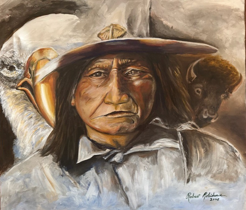 Oil Painting 22 x 24 By Robert Robideau 2006 "Untitled" Sitting Bull Native Art Oil Painting 22 x 24 By Robert Robideau 2006 "Untitled" Sitting Bull Native Art