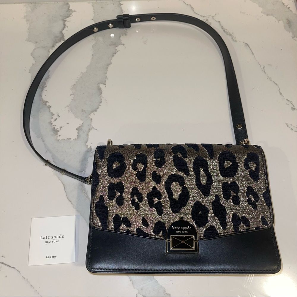 Kate Spade Neve Ocelot Medium Convertible Shoulder Crossbody Bag black gold $429 Kate Spade Neve Ocelot Medium Convertible Shoulder Crossbody Bag black gold $429