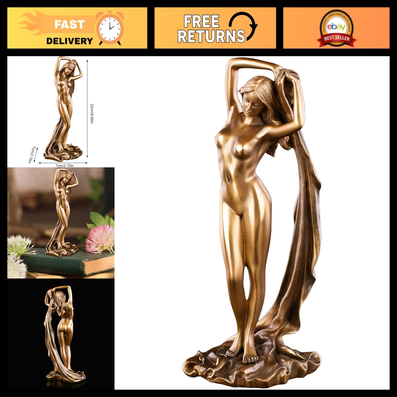Elegant Gold Finish Yoga Goddess Statue - Women's Home Decor, Spiritual Art