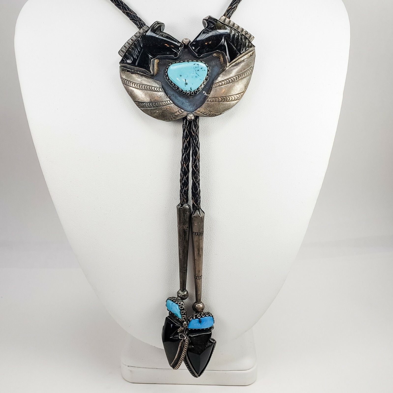 Vintage Native American Navajo Ramone R Platero Double Horse Turquoise Bolo Tie Vintage Native American Navajo Ramone R Platero Double Horse Turquoise Bolo Tie