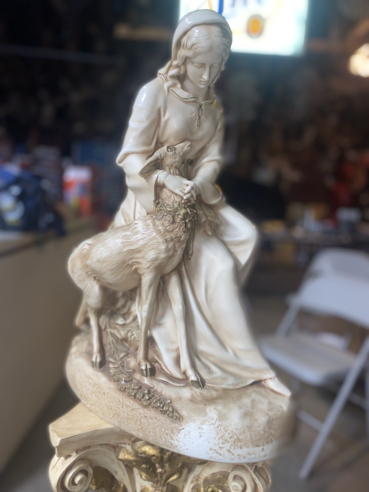 Vintage Marian of Rylstone Statue, Marwal, 1950's, Woman With Deer Vintage Marian of Rylstone Statue, Marwal, 1950's, Woman With Deer