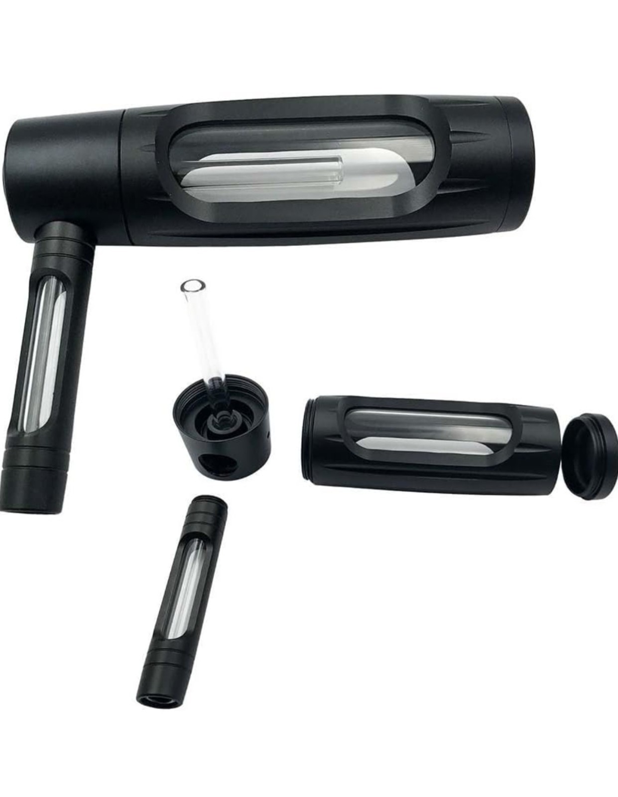 Portable Glass Water Pipe Aluminum Shell Black Portable Glass Water Pipe Aluminum Shell Black