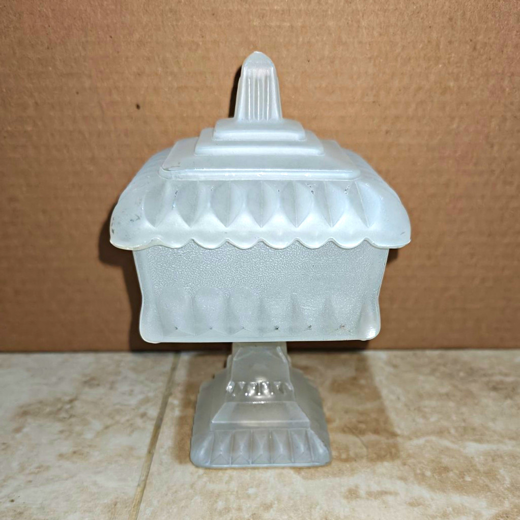 Vintage Frosted White Glass Lidded Wedding Bowl Vintage Frosted White Glass Lidded Wedding Bowl