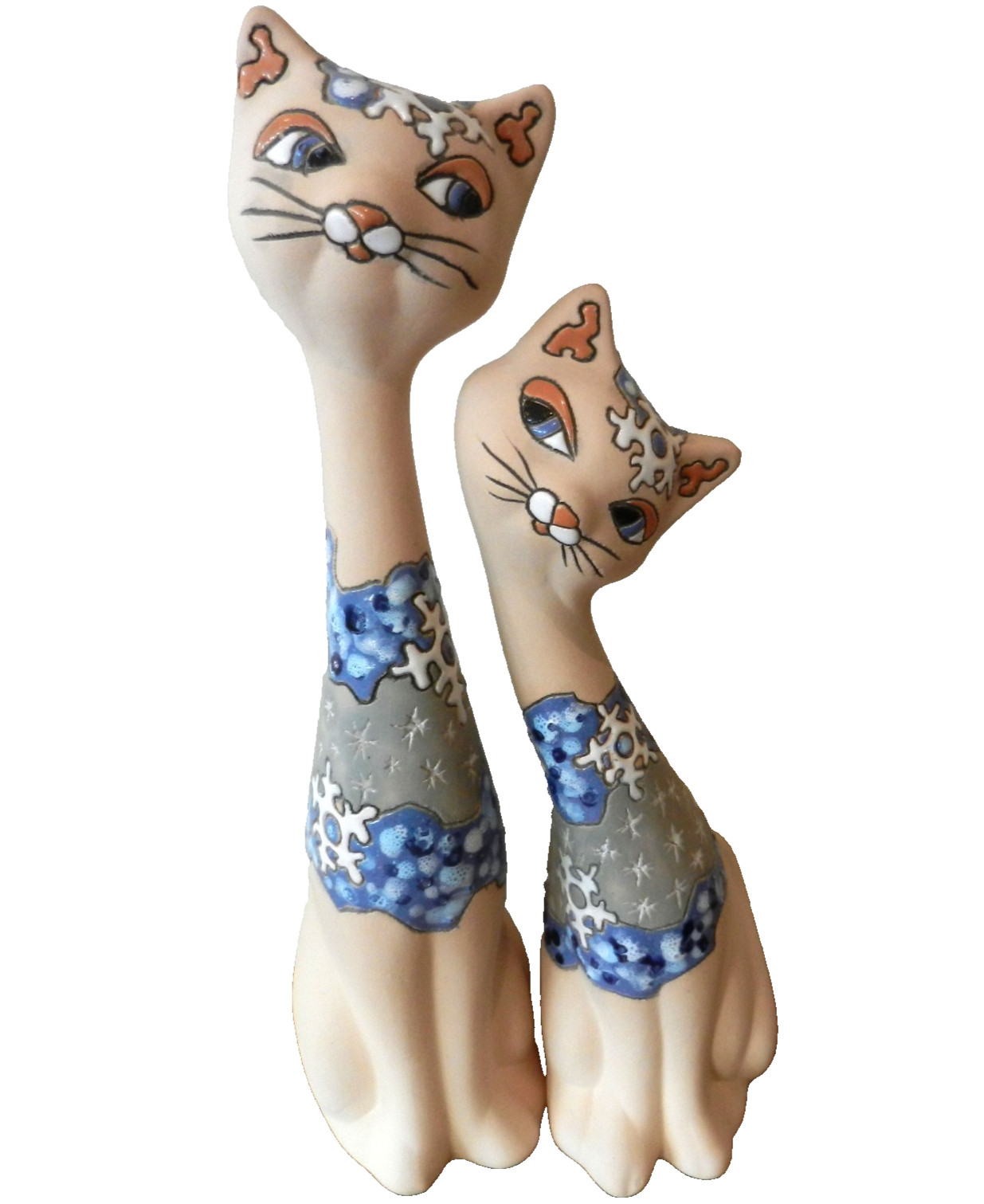 Vintage Two Long Neck Cats Ceramic Art Studio "Temp" 12.5" and 10.5" tall