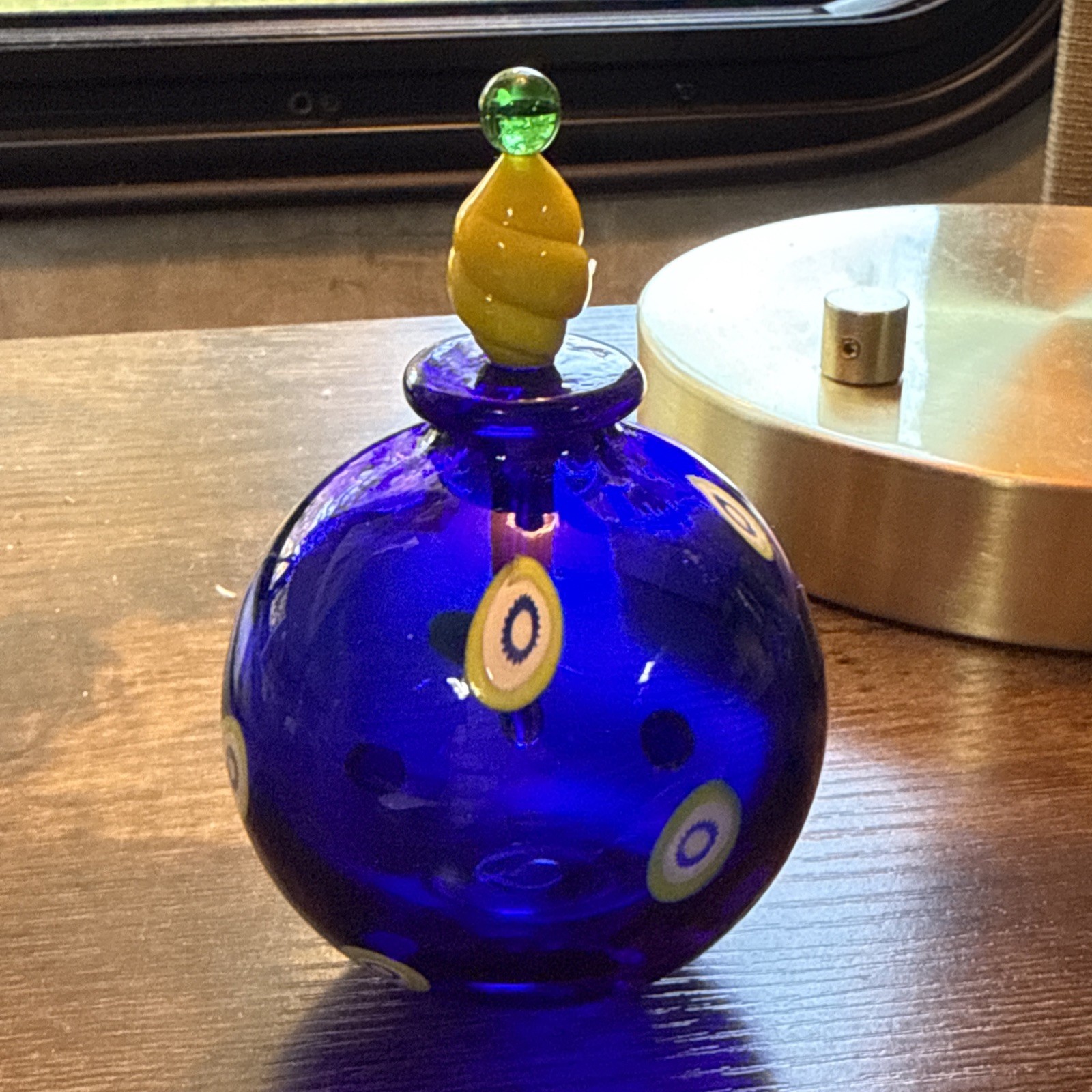Vintage MURANO Italy Art Glass Blue Millefiori Perfume Bottle 4"
