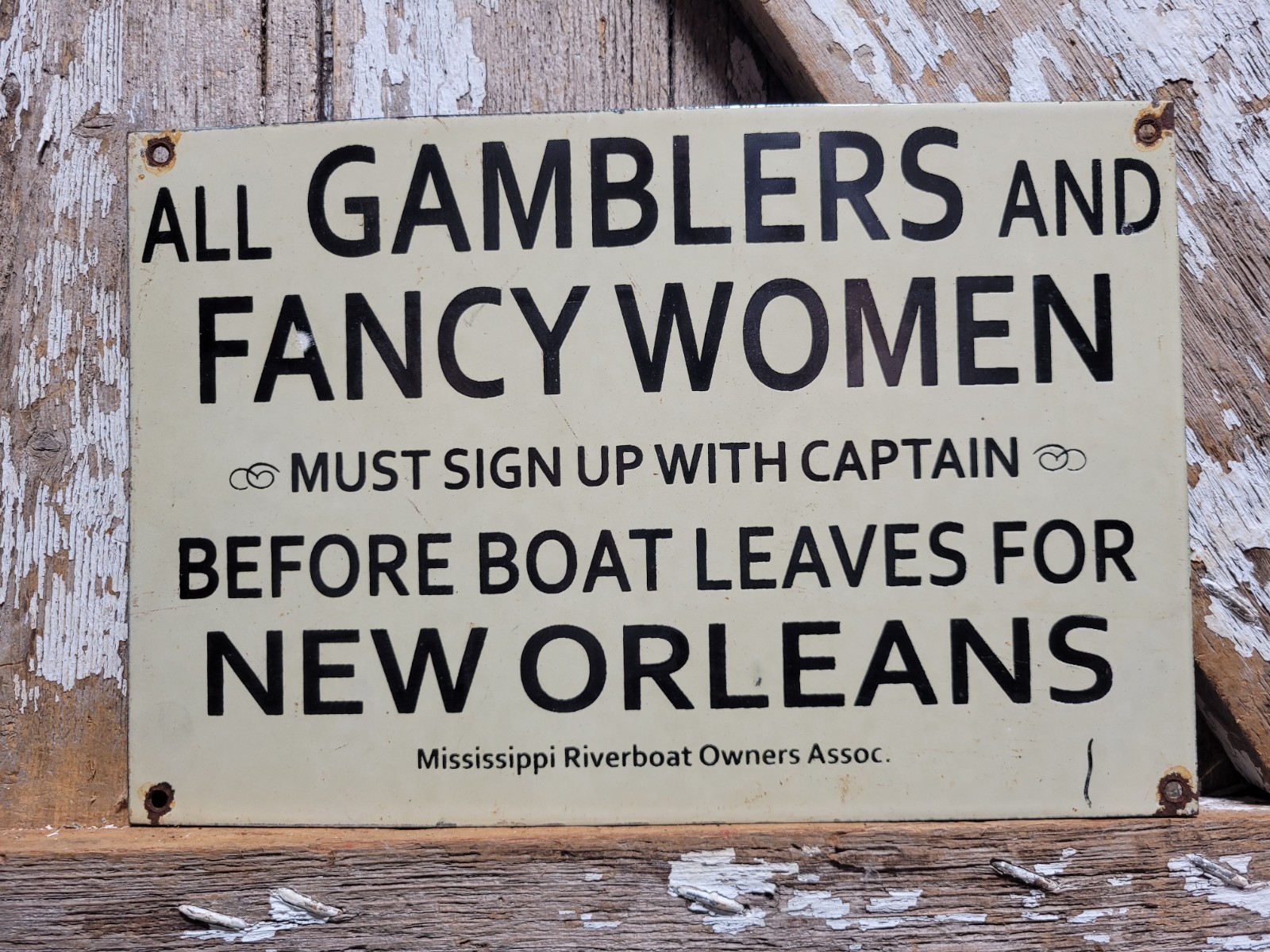 VINTAGE BROTHEL PORCELAIN SIGN RARE OLD GAMBLING RIVER BOAT MISSISSIPPI CASINO VINTAGE BROTHEL PORCELAIN SIGN RARE OLD GAMBLING RIVER BOAT MISSISSIPPI CASINO