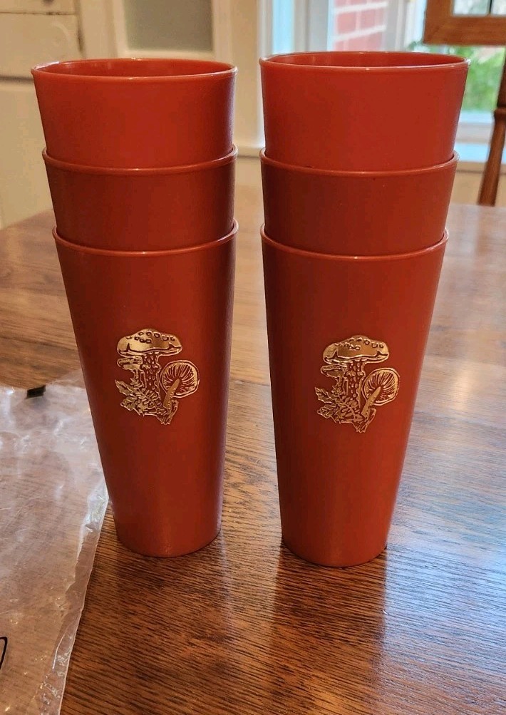 Vintage NASCO Set of 6 Rust Copper Brown 14 oz Mushroom Tumblers New In Sleeve