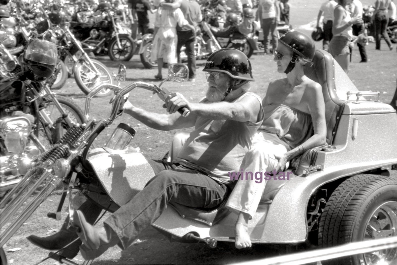 Vintage THREE-WHEELED MOTORCYCLE Rally Bike Gang Old Hippies Negative Vintage THREE-WHEELED MOTORCYCLE Rally Bike Gang Old Hippies Negative