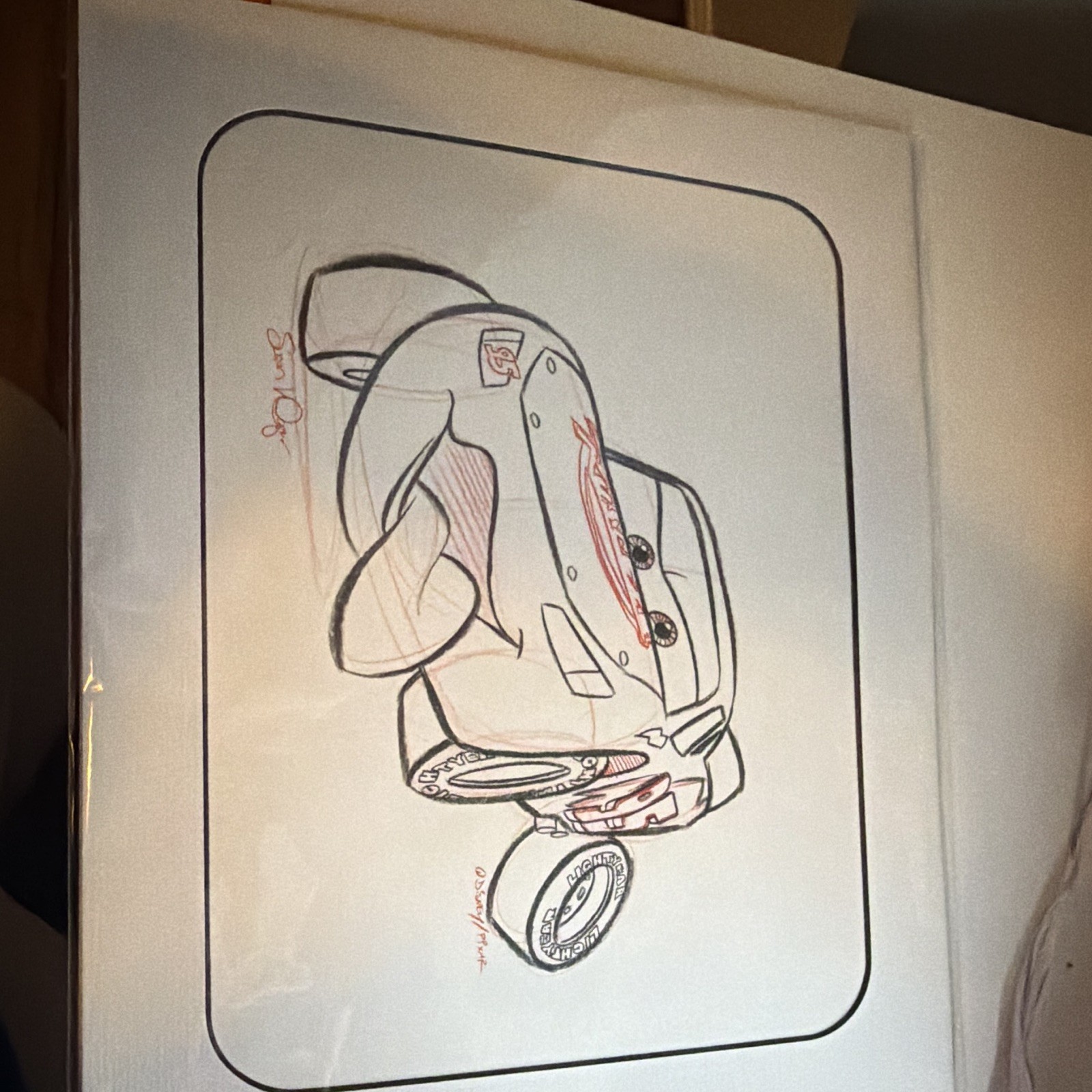 Disney Lightning McQueen Pixar Cars Original Signed Sketch Drawing Sean Dugan