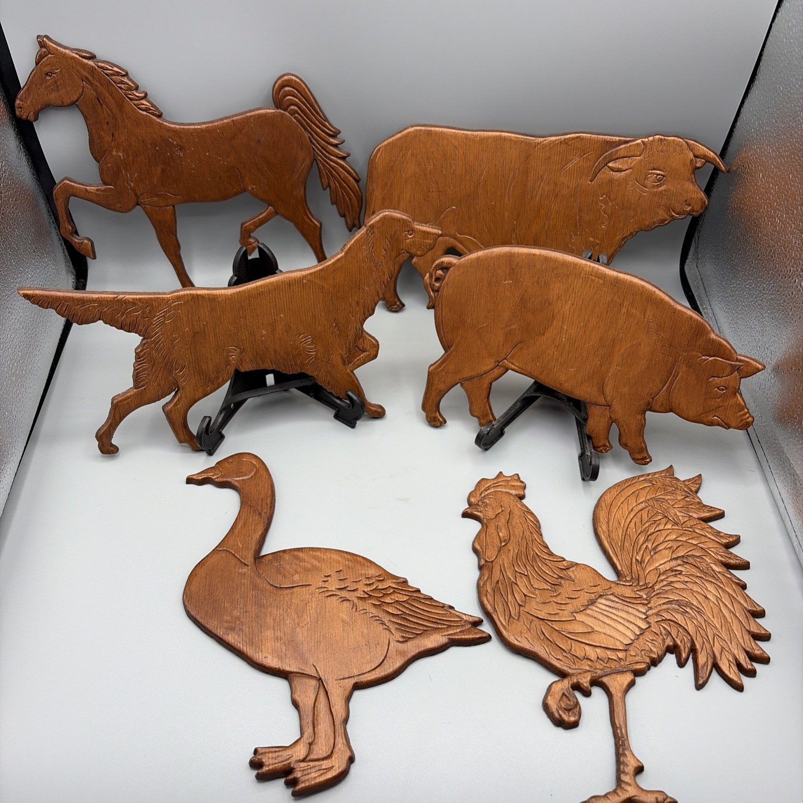 6 Vintage Wood Carved Cottage Core Country Farmhouse Animal Wall Hangings Decor 6 Vintage Wood Carved Cottage Core Country Farmhouse Animal Wall Hangings Decor