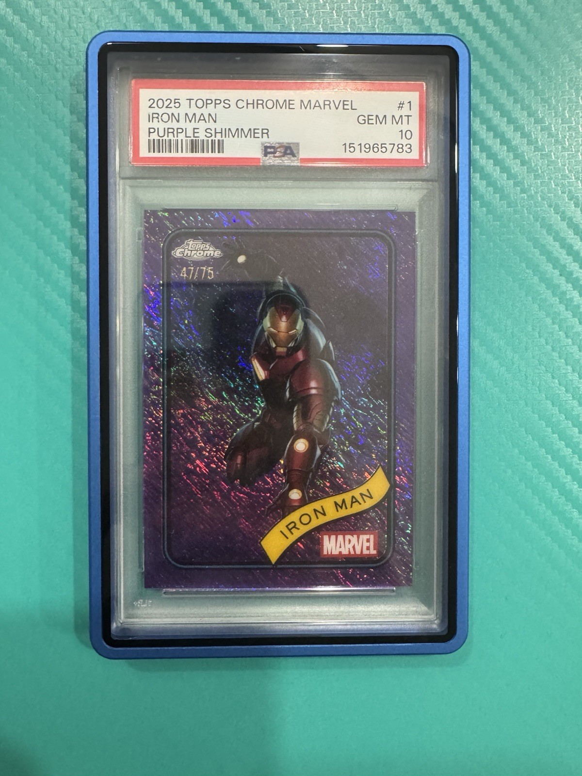 2025 Topps Chrome Marvel Purple Shimmer Iron Man  /75 PSA 10 POP 3