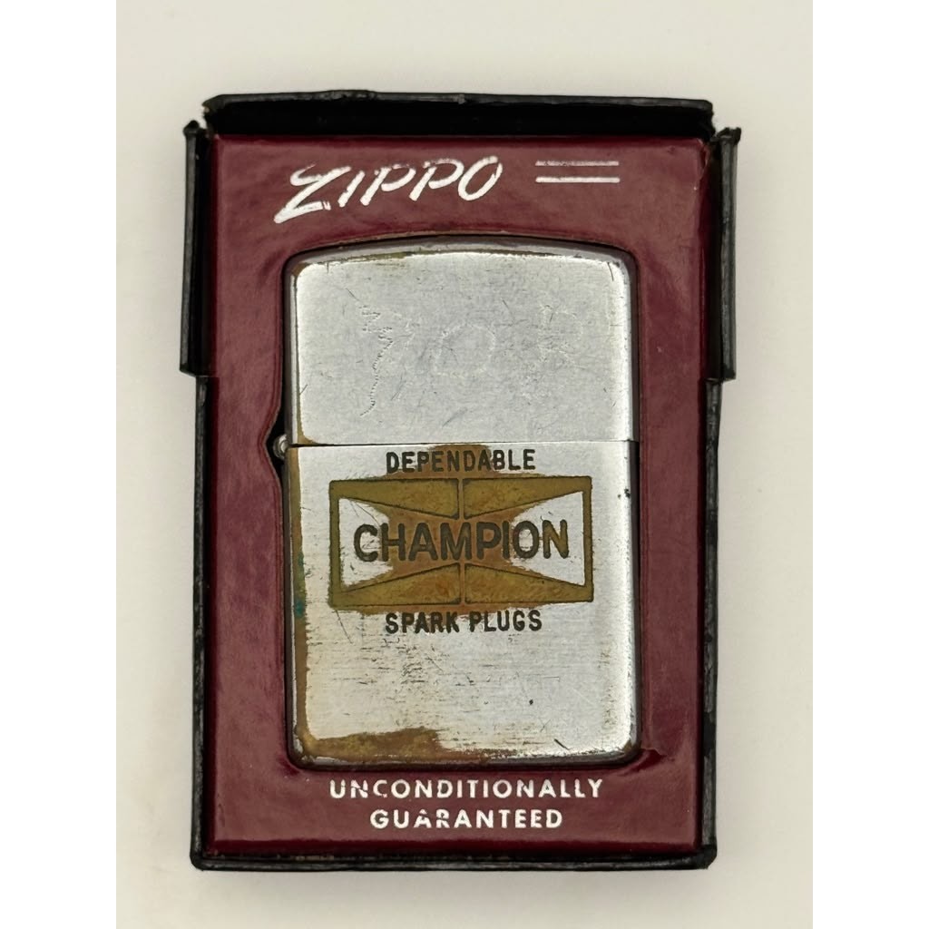 Vintage 1950s Zippo Champion Spark Plugs Advertising Lighter Box Pat 2517191 Vintage 1950s Zippo Champion Spark Plugs Advertising Lighter Box Pat 2517191