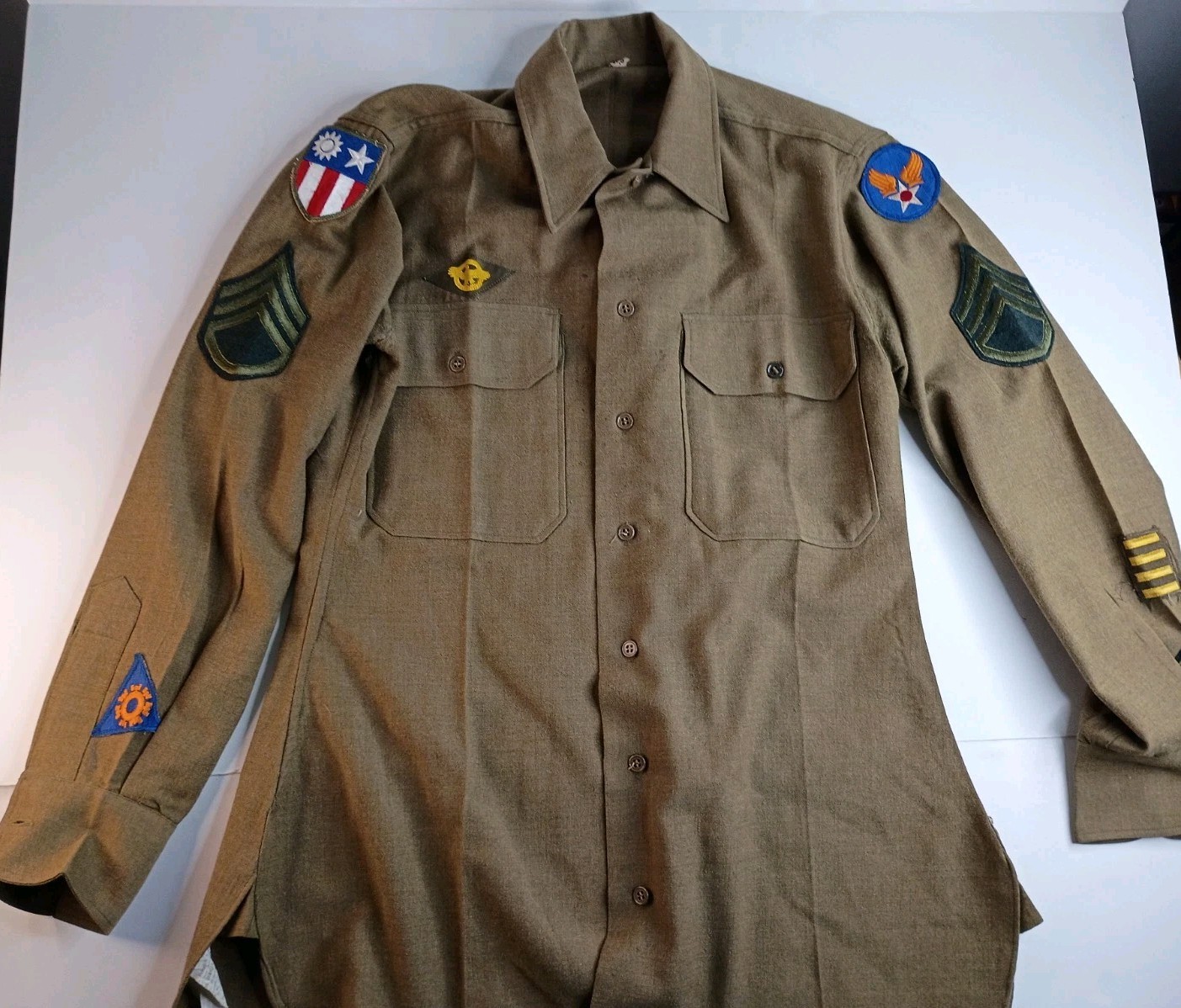 Vintage US Army Shirt Adult 15x33 Green Flannel WW2 40s 1940s Military