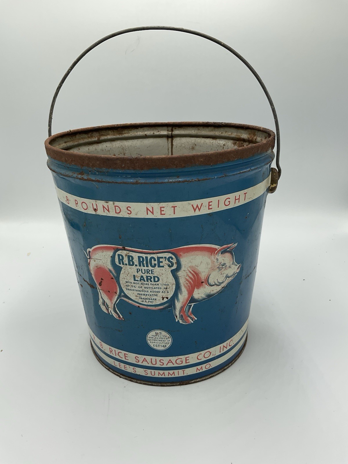 Vintage R.B.Race‘S Pure Lard Bucket, Rice Sausage, Co. Lee Summit, Missouri Vintage R.B.Race‘S Pure Lard Bucket, Rice Sausage, Co. Lee Summit, Missouri