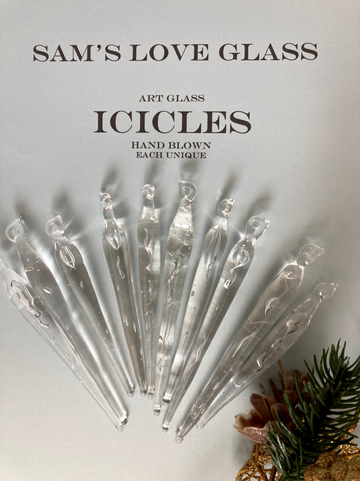 Glass ICICLE Christmas Tree Ornaments Handmade Blown Unique Set 10 NEW w Box Glass ICICLE Christmas Tree Ornaments Handmade Blown Unique Set 10 NEW w Box