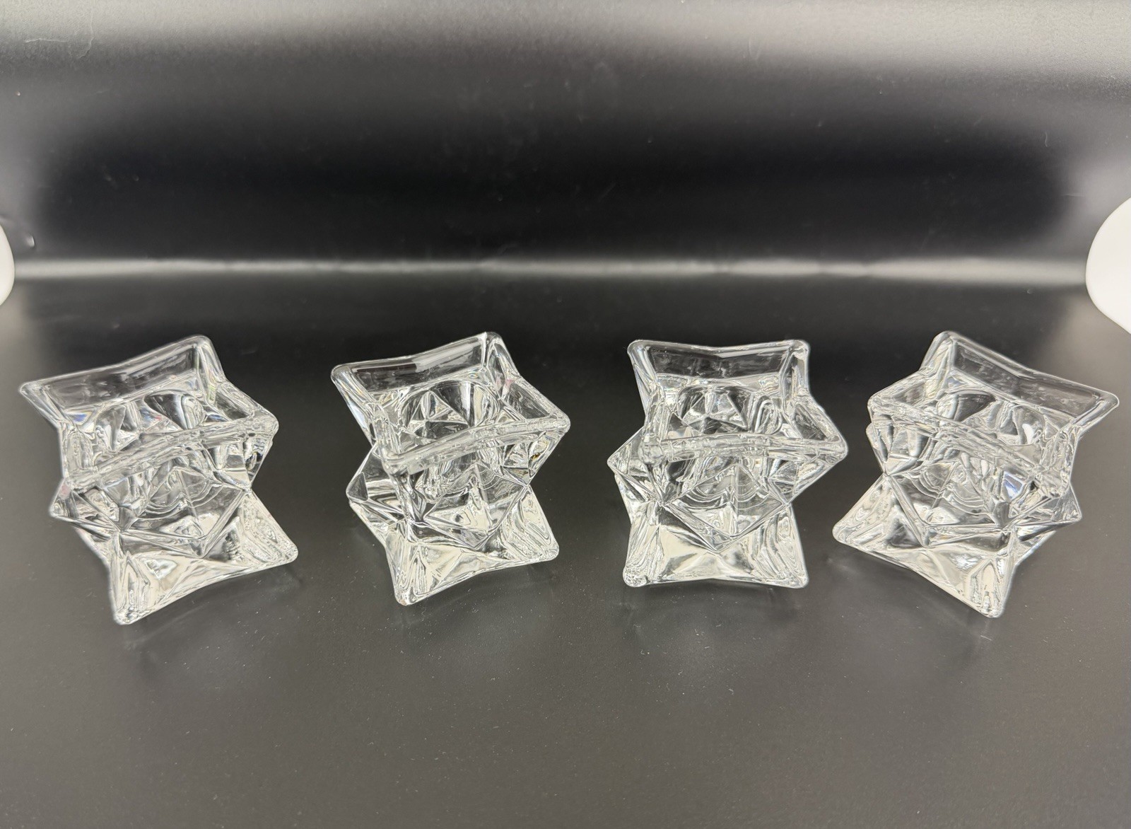 4 Vintage Lead Crysta1 12 Point Star Taper Candlestick Holders 2 in. 4 Vintage Lead Crysta1 12 Point Star Taper Candlestick Holders 2 in.