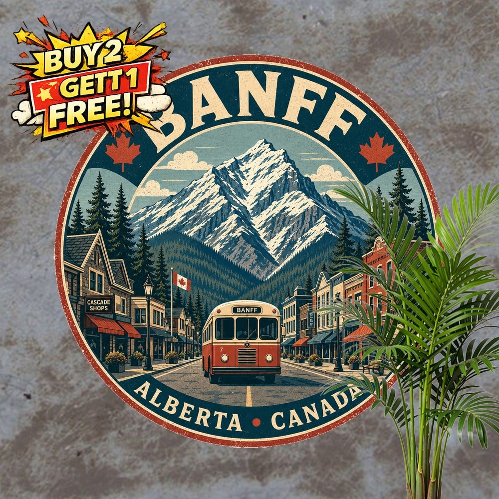 Banff Canada Round Metal Sign Travel Souvenir Wall Decor Plaque 8x8