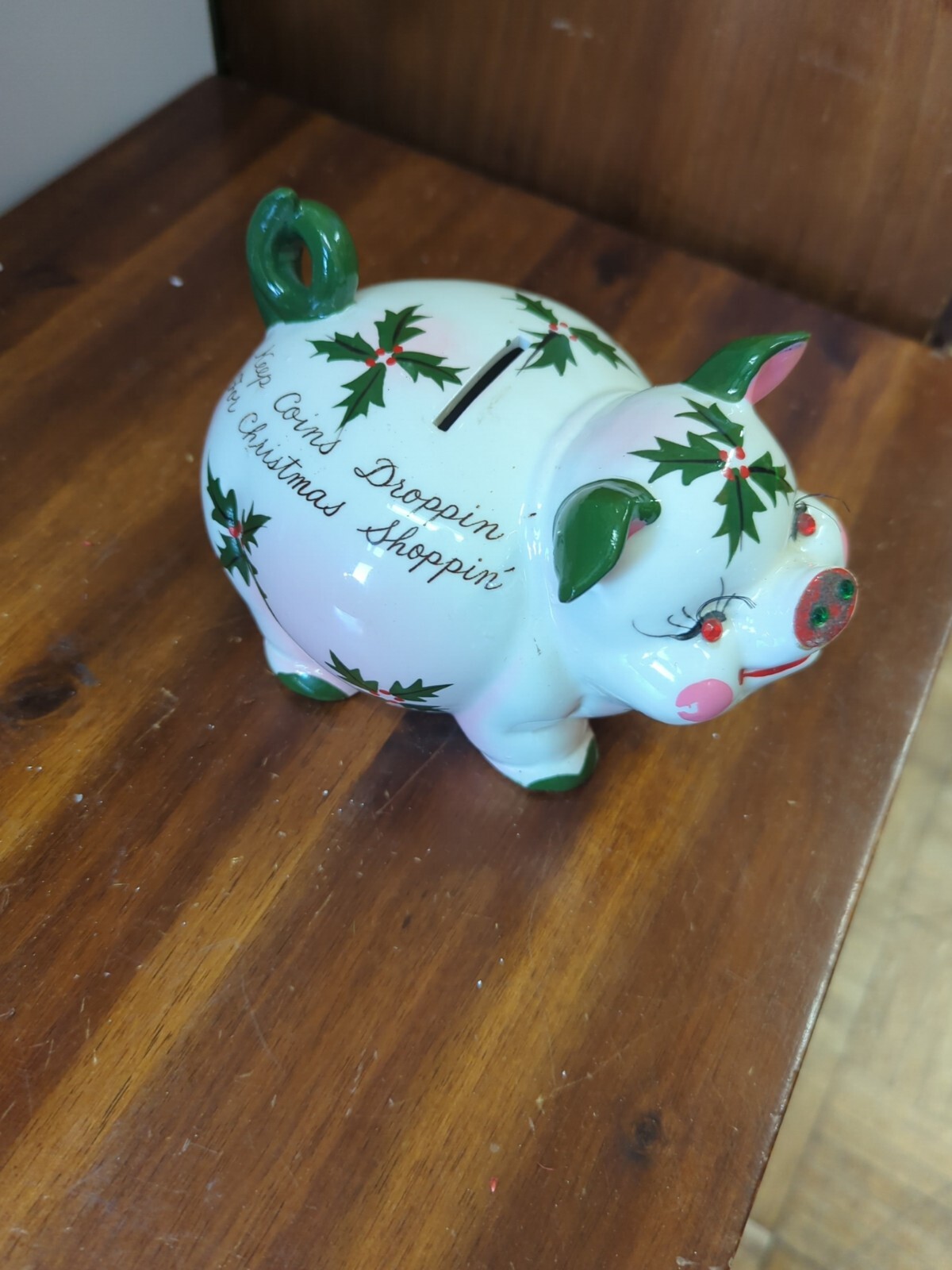 Vintage 1950s KREISS & Co. Holly Berry PIG With Christmas Poems PIGGY BANK Vintage 1950s KREISS & Co. Holly Berry PIG With Christmas Poems PIGGY BANK