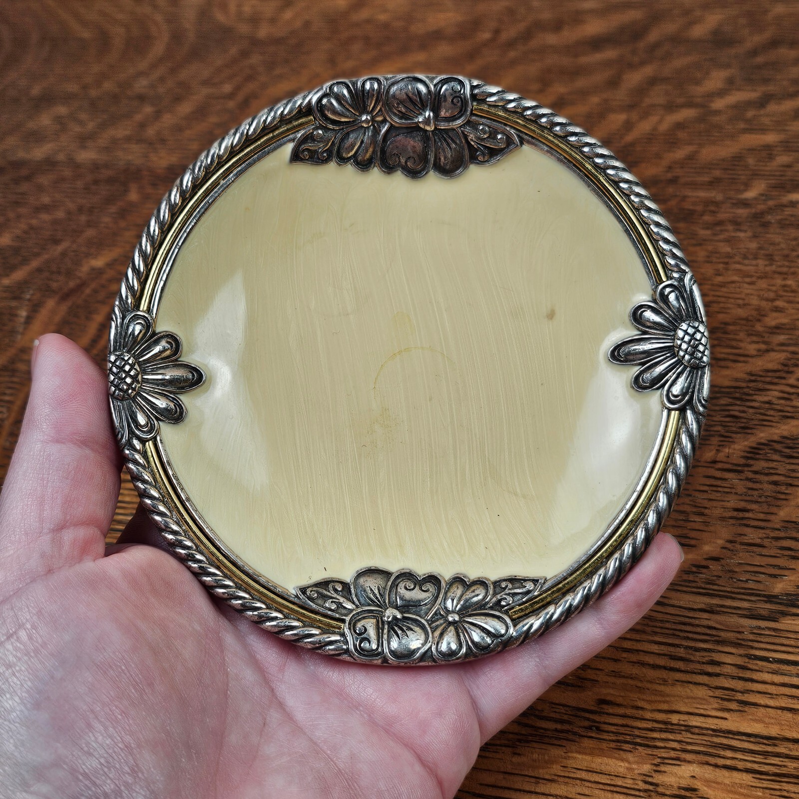Vintage Brighton Silver Tone Floral Ring Dish Jewelry Trinket Tray 4.5" Taiwan Vintage Brighton Silver Tone Floral Ring Dish Jewelry Trinket Tray 4.5" Taiwan