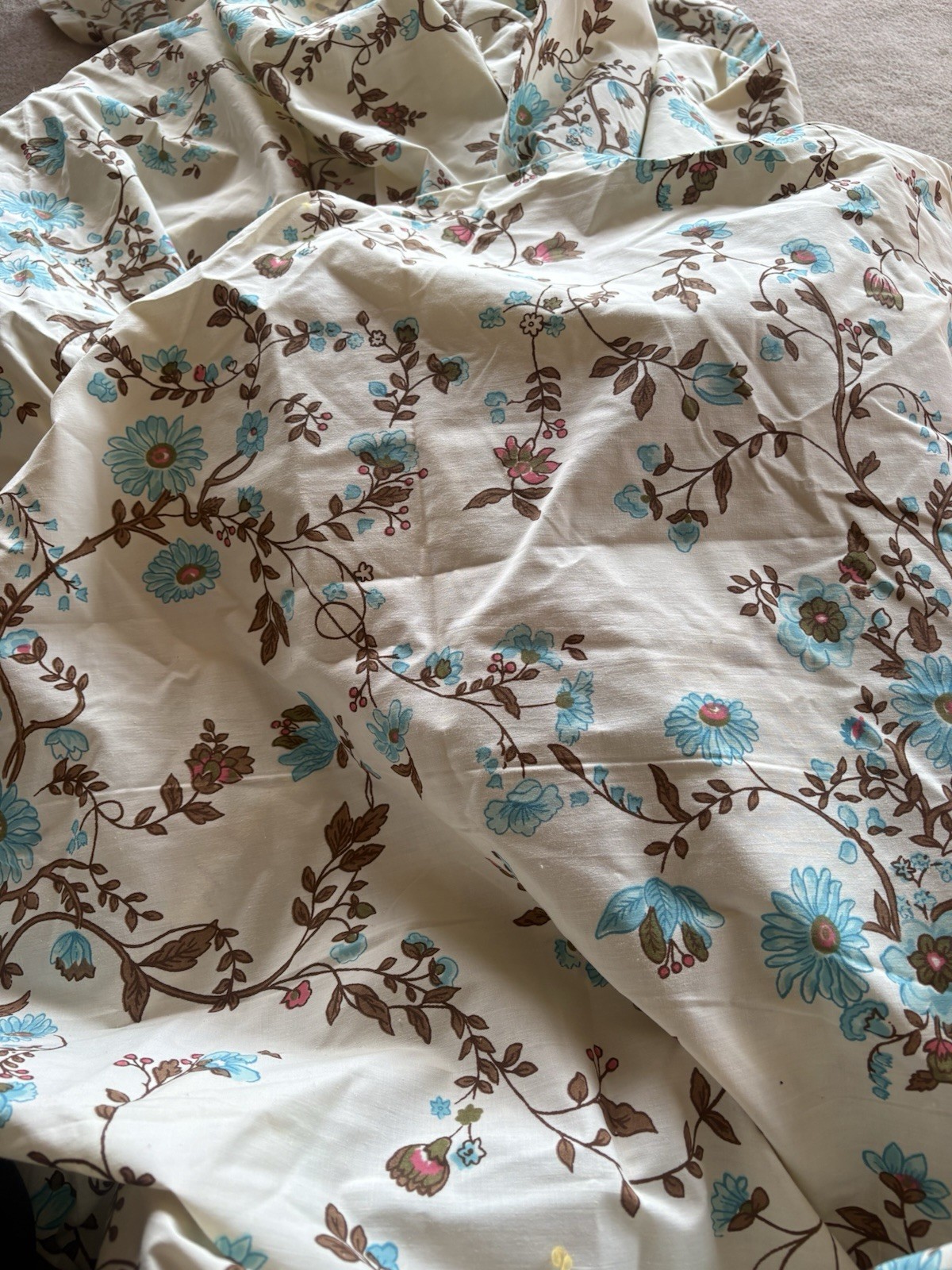 Vintage Full flat sheet boho floral blue pink brown Vintage Full flat sheet boho floral blue pink brown