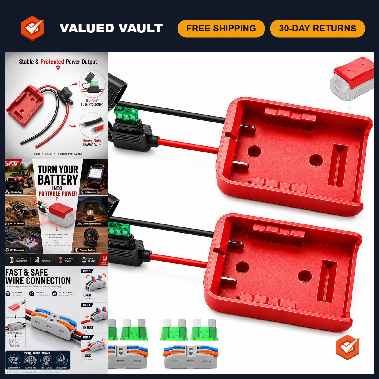 2 Pack Battery Adapter for Craftsman V20 Battery for Ride-On Cars 2 Pack Battery Adapter for Craftsman V20 Battery for Ride-On Cars