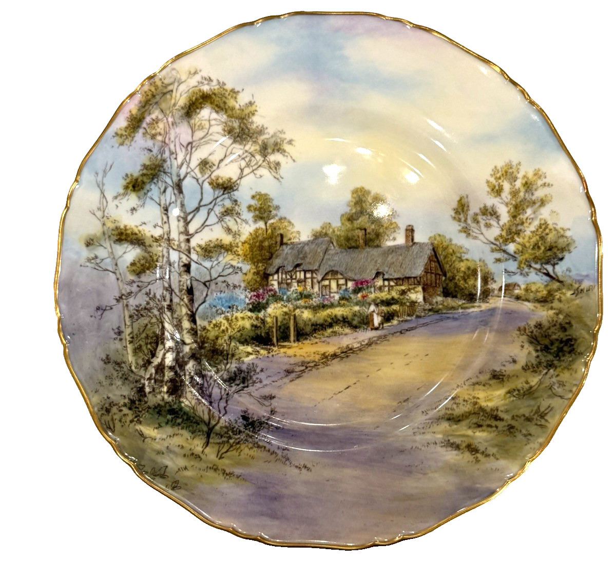 Pristine 1952 Royal Worcester Anne Hathaway Cottage Plate Signed J. Smith 10.5" Pristine 1952 Royal Worcester Anne Hathaway Cottage Plate Signed J. Smith 10.5"