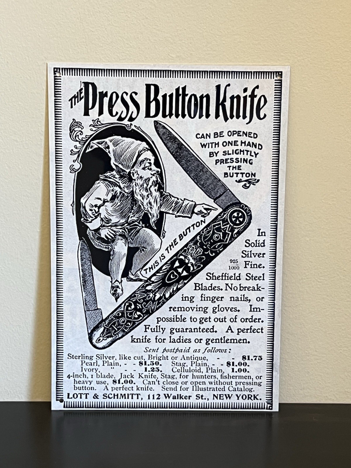 Press Button Knives Vintage Style Metal Sign Advertising Press Button Knives Vintage Style Metal Sign Advertising