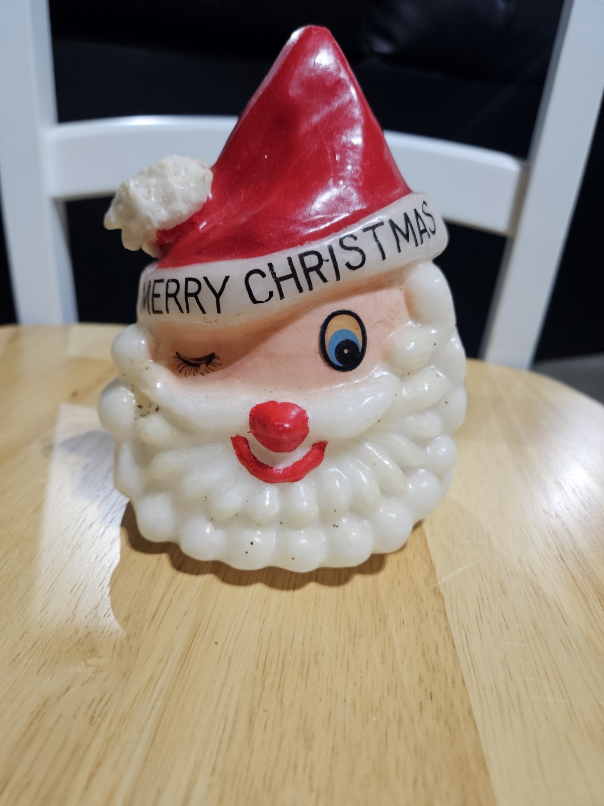 RARE VINTAGE TRIM-A-TREE SANTA CANDLE W BOX Piece missing in back, see pictures