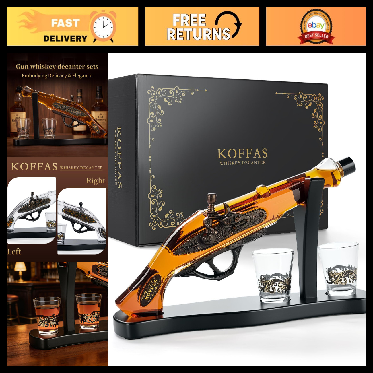 Antique Bronze Vintage Gun Whiskey Decanter Set - Unique Gift for Men & Dad Antique Bronze Vintage Gun Whiskey Decanter Set - Unique Gift for Men & Dad