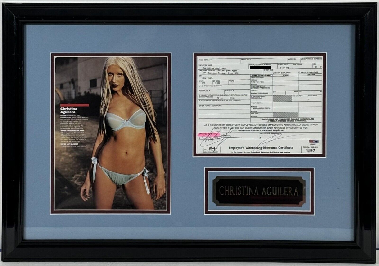Christina Aguilera Sexy Singer Signed Autograph Document Framed Photo PSA DNA