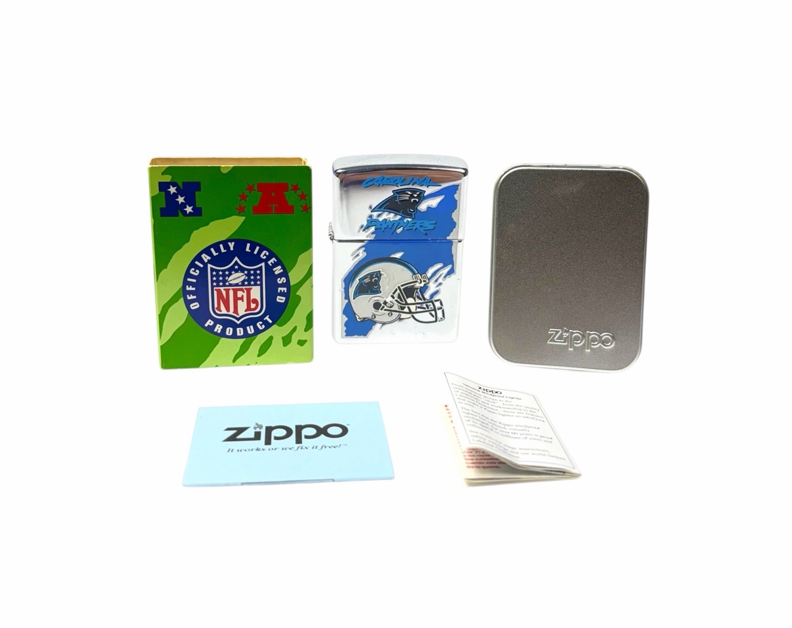 NOS Vintage 1997 NFL Football Carolina Panthers Splash Zippo Lighter NEW USA