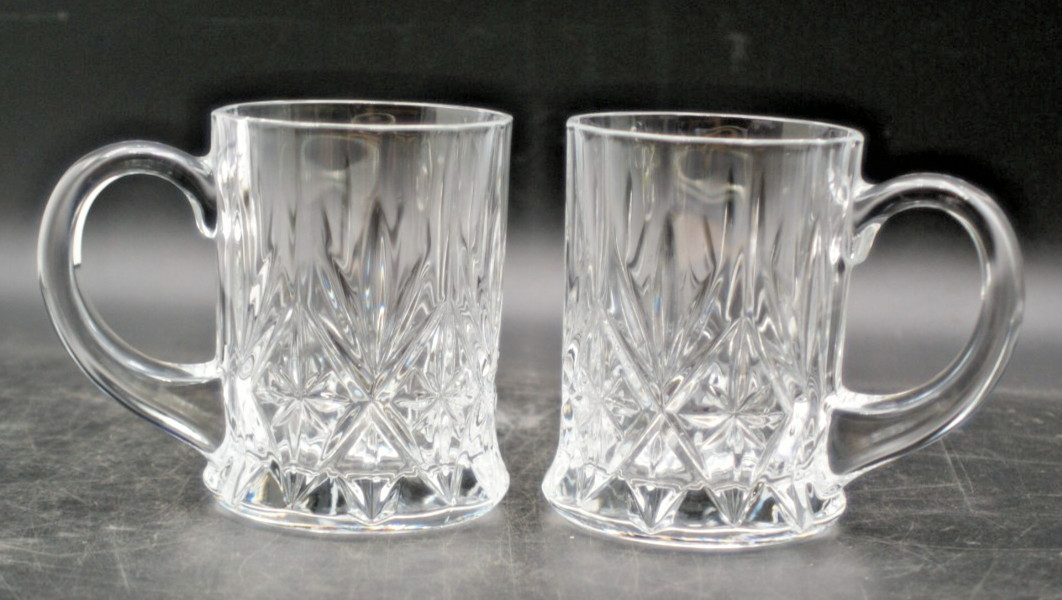 Vintage Cristal d'Arques Clear Cut Crystal Mugs Set of 2 w/ Handles, France MCM Vintage Cristal d'Arques Clear Cut Crystal Mugs Set of 2 w/ Handles, France MCM