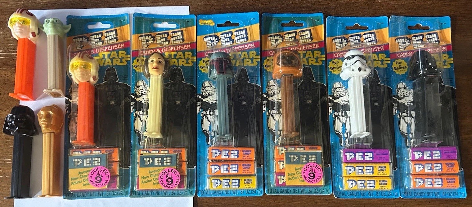 Vintage Star Wars PEZ Carded 1997 Darth Vader Boba Fett Princess Leia C-3PO